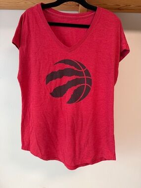 Red V-Neck Tee with Black Basketball Claw Graphic